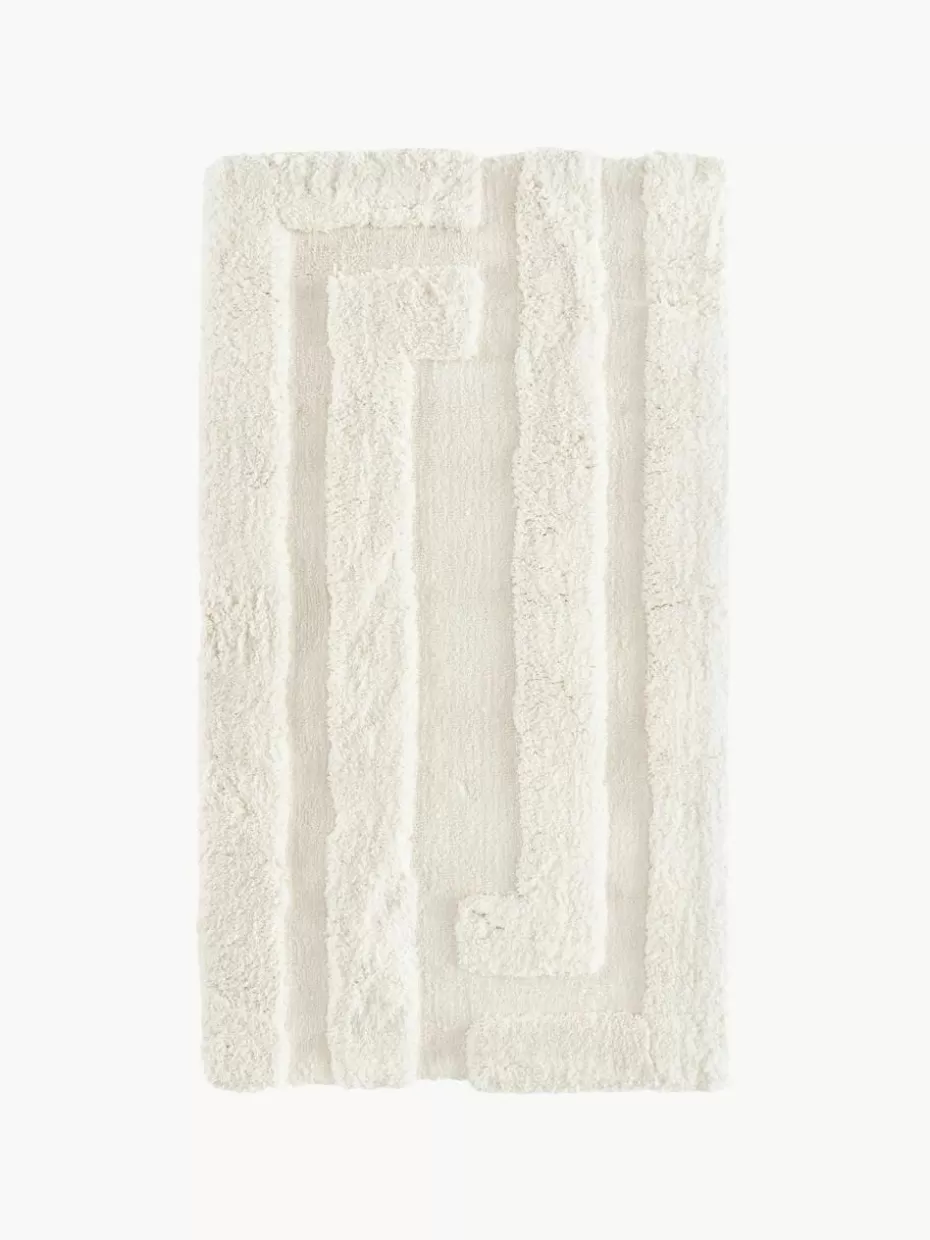 Rechteckige Teppiche-Westwing Collection Flauschiger Hochflor-Teppich Genève mit erhabener Hoch-Tief-Struktur Cremeweiß