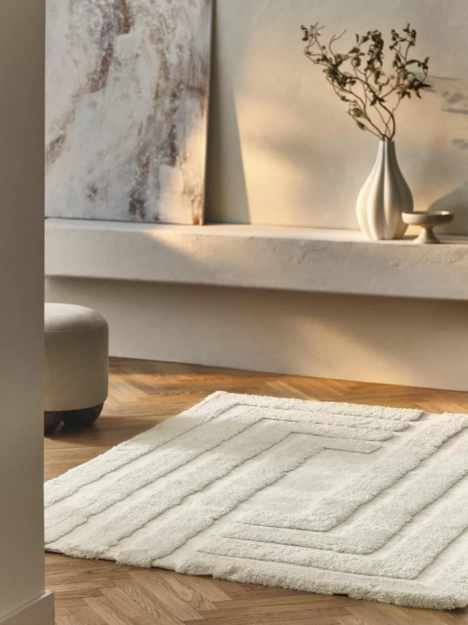 Rechteckige Teppiche-Westwing Collection Flauschiger Hochflor-Teppich Genève mit erhabener Hoch-Tief-Struktur Cremeweiß