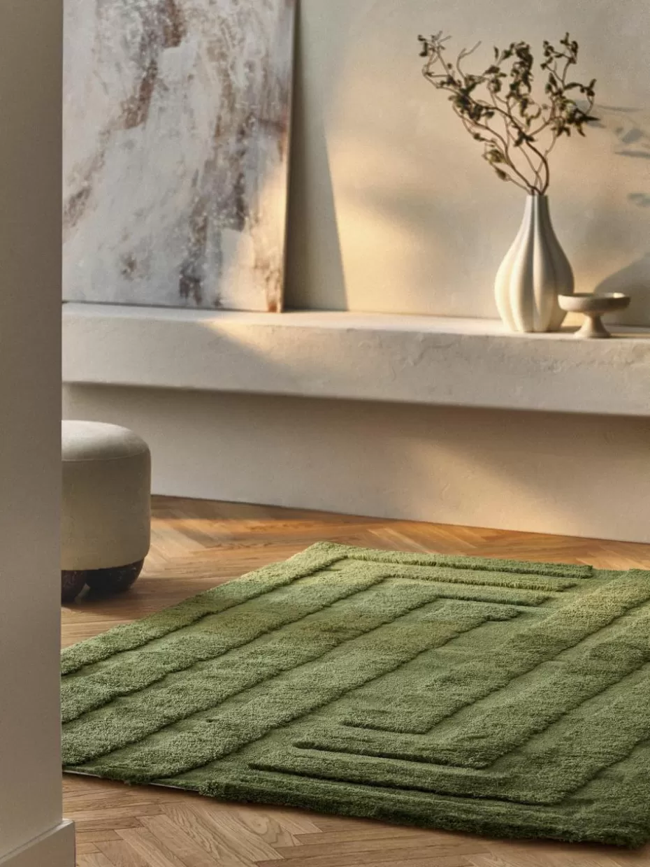 Rechteckige Teppiche-Westwing Collection Flauschiger Hochflor-Teppich Genève mit erhabener Hoch-Tief-Struktur Dunkelgrün