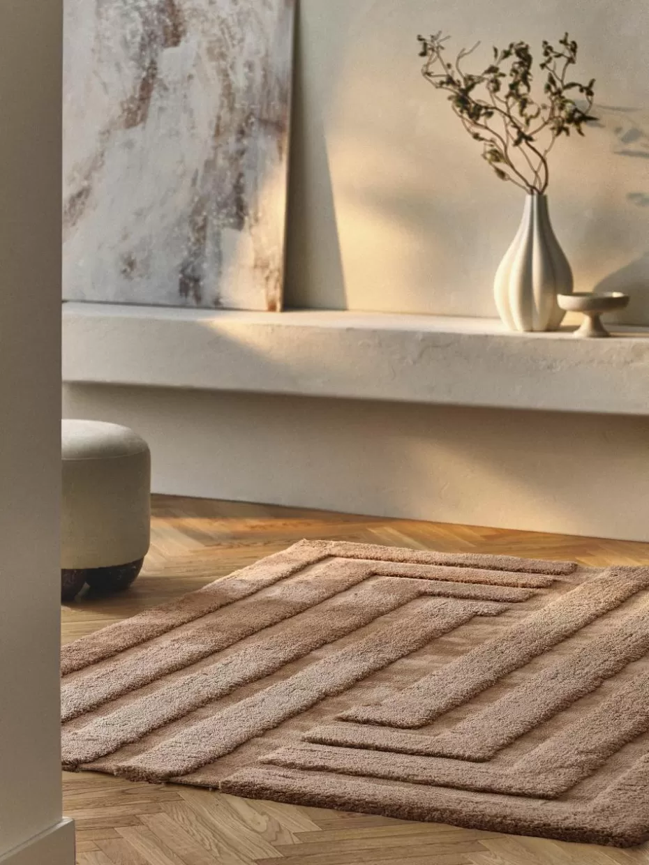 Rechteckige Teppiche-Westwing Collection Flauschiger Hochflor-Teppich Genève mit erhabener Hoch-Tief-Struktur Nougat