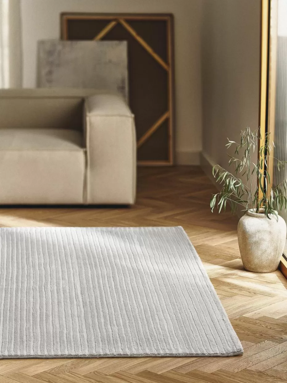 Rechteckige Teppiche-Westwing Collection Flauschiger Hochflorteppich Wes mit Hoch-Tief-Struktur, handgewebt Hellgrau