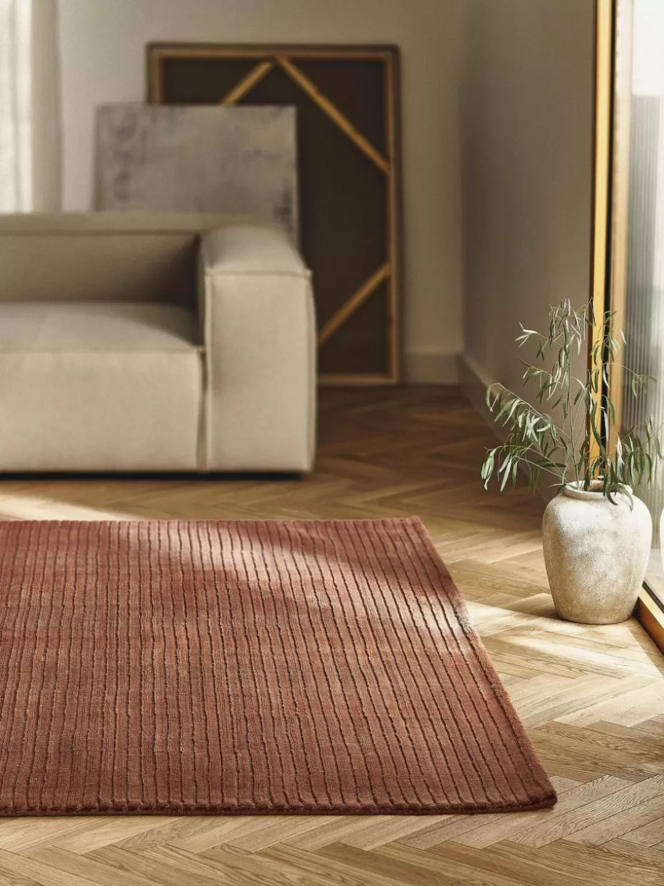 Rechteckige Teppiche-Westwing Collection Flauschiger Hochflorteppich Wes mit Hoch-Tief-Struktur, handgewebt Terrakotta