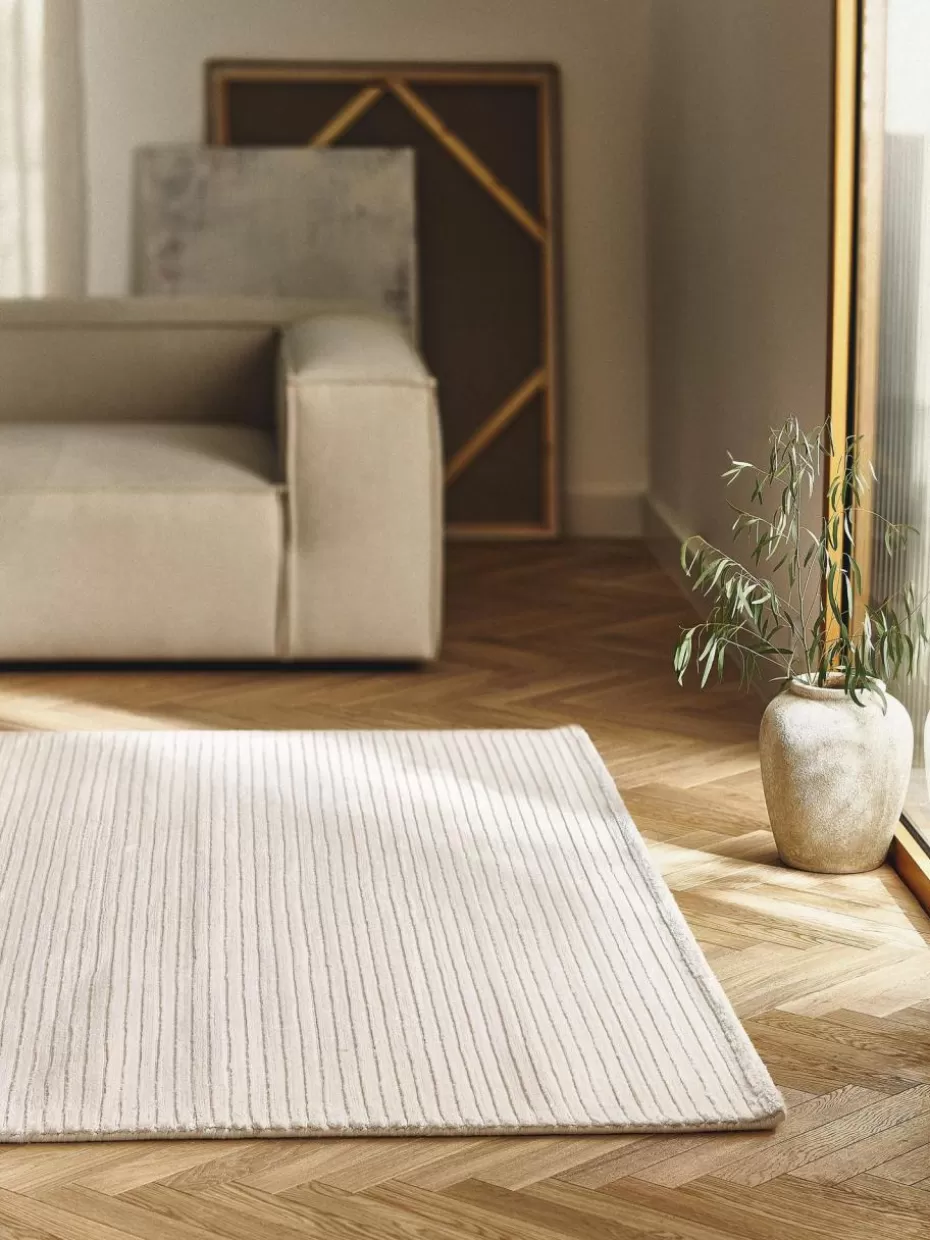 Rechteckige Teppiche-Westwing Collection Flauschiger Hochflorteppich Wes mit Hoch-Tief-Struktur, handgewebt Cremeweiß
