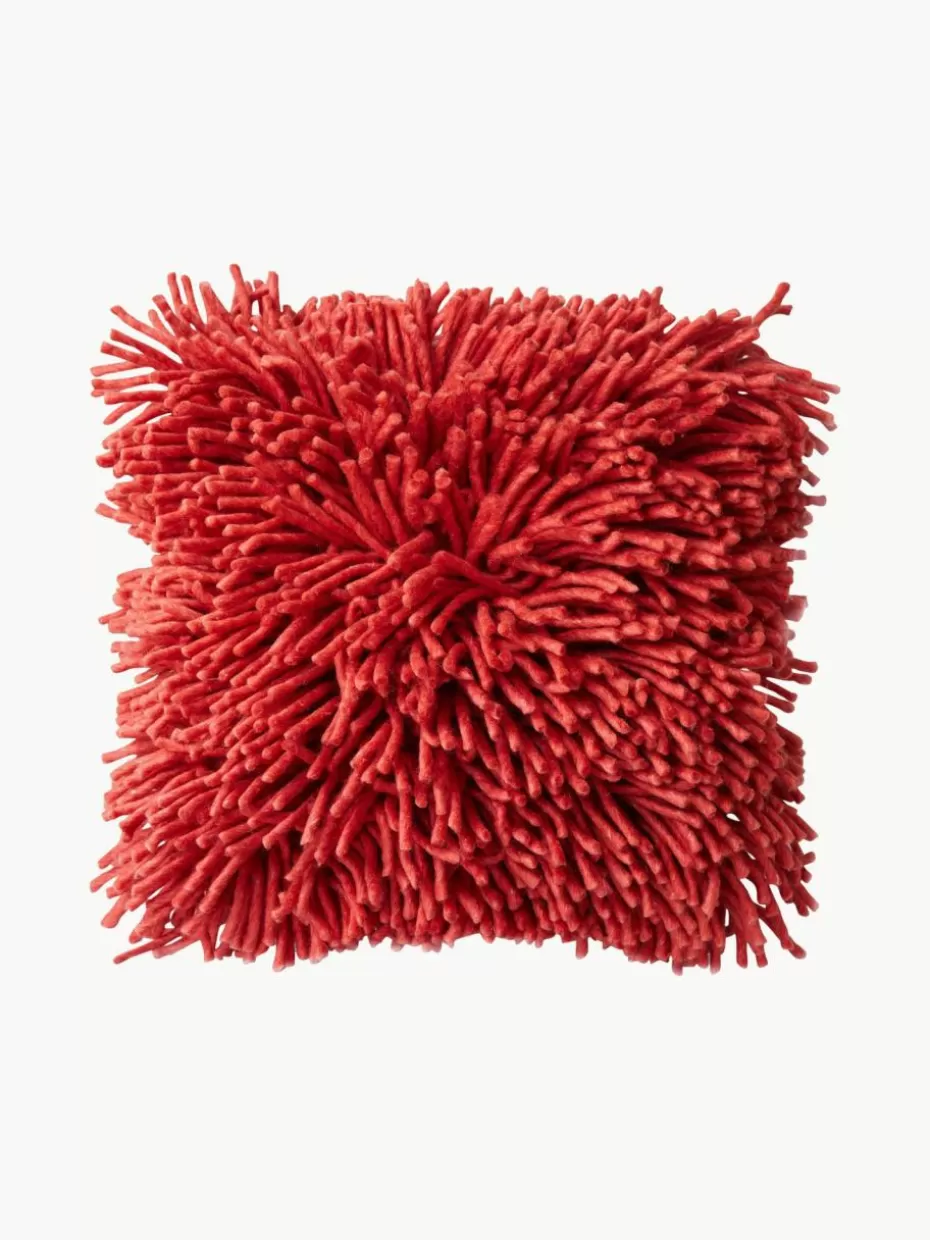 Dekokissen-HKLIVING Flauschiges Kissen Rugged, handgefertigt Rot