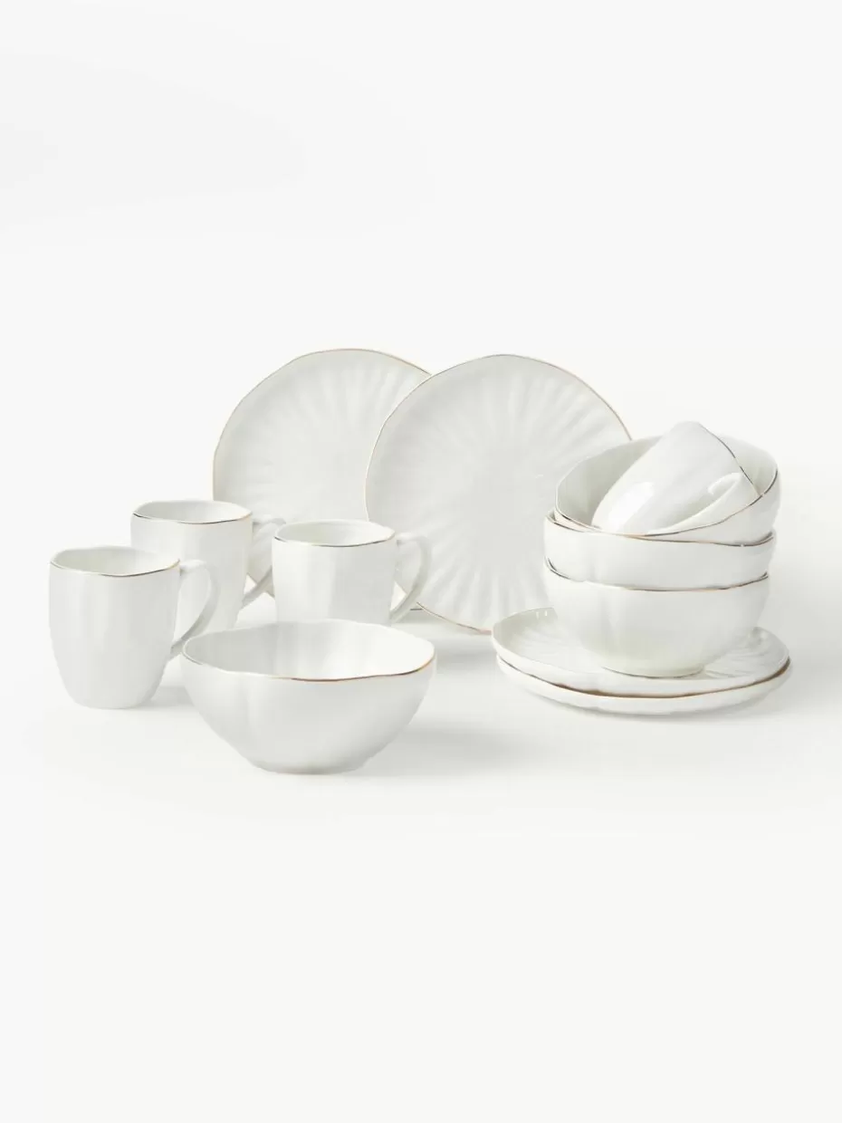 Weihnachtsgeschirr | Geschirr-Sets-Westwing Collection Frühstücks-Set Sali mit Relief, 4 Personen (12-tlg.)