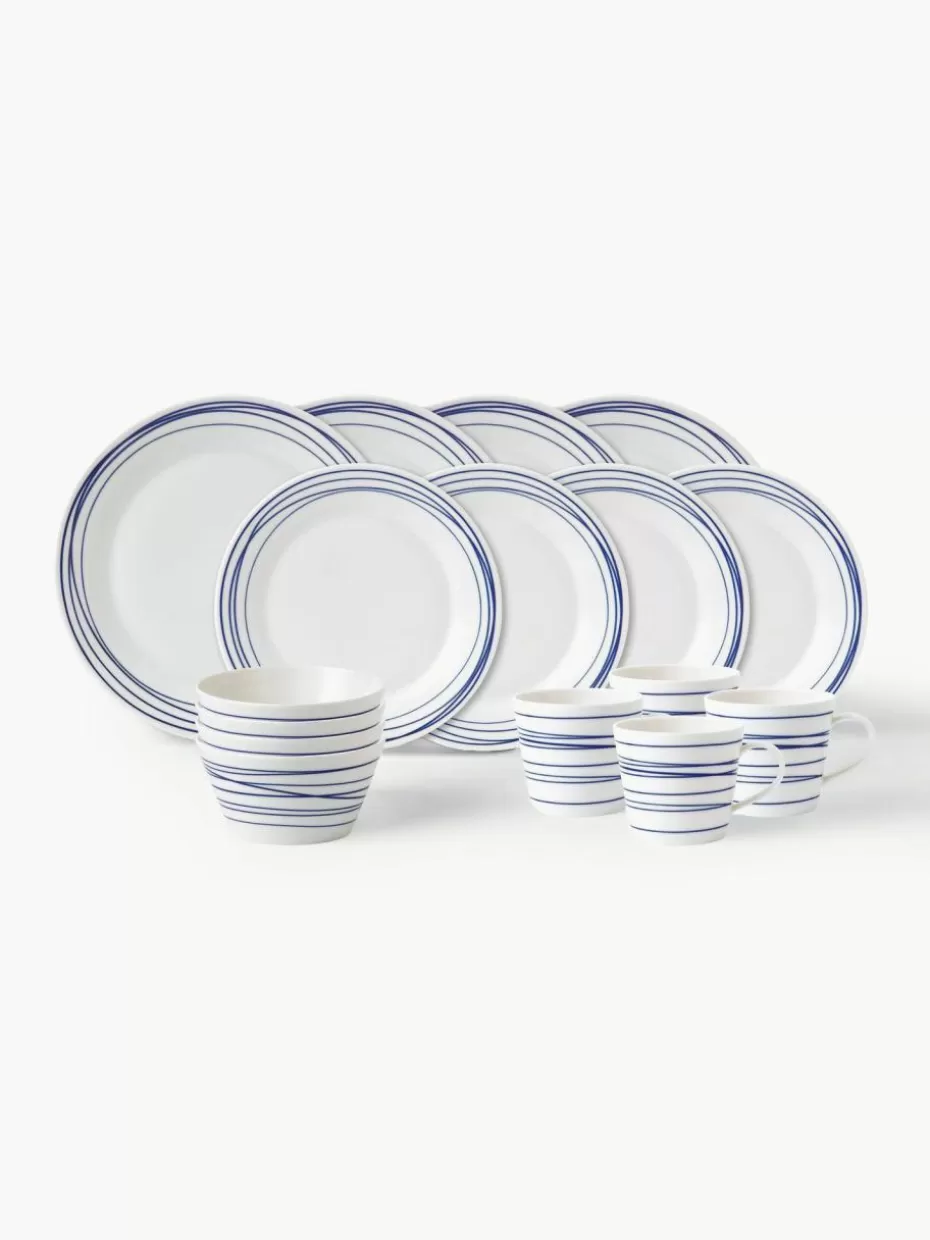 Geschirr-Sets-Royal Doulton Geschirr-Set Pacific Blue aus Porzellan, 4 Personen (16-tlg.) Liniert