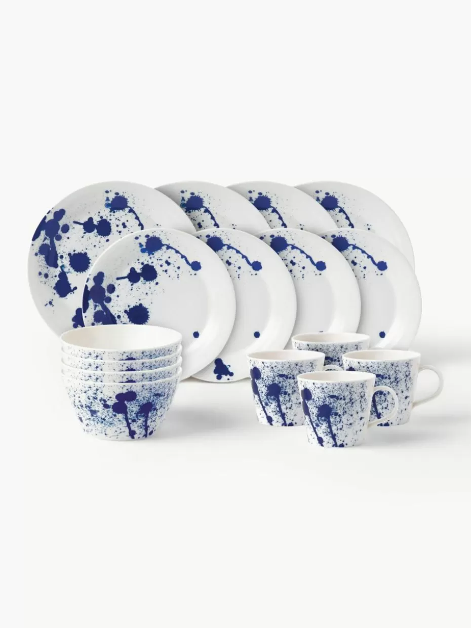 Geschirr-Sets-Royal Doulton Geschirr-Set Pacific Blue aus Porzellan, 4 Personen (16-tlg.) Abstrakt