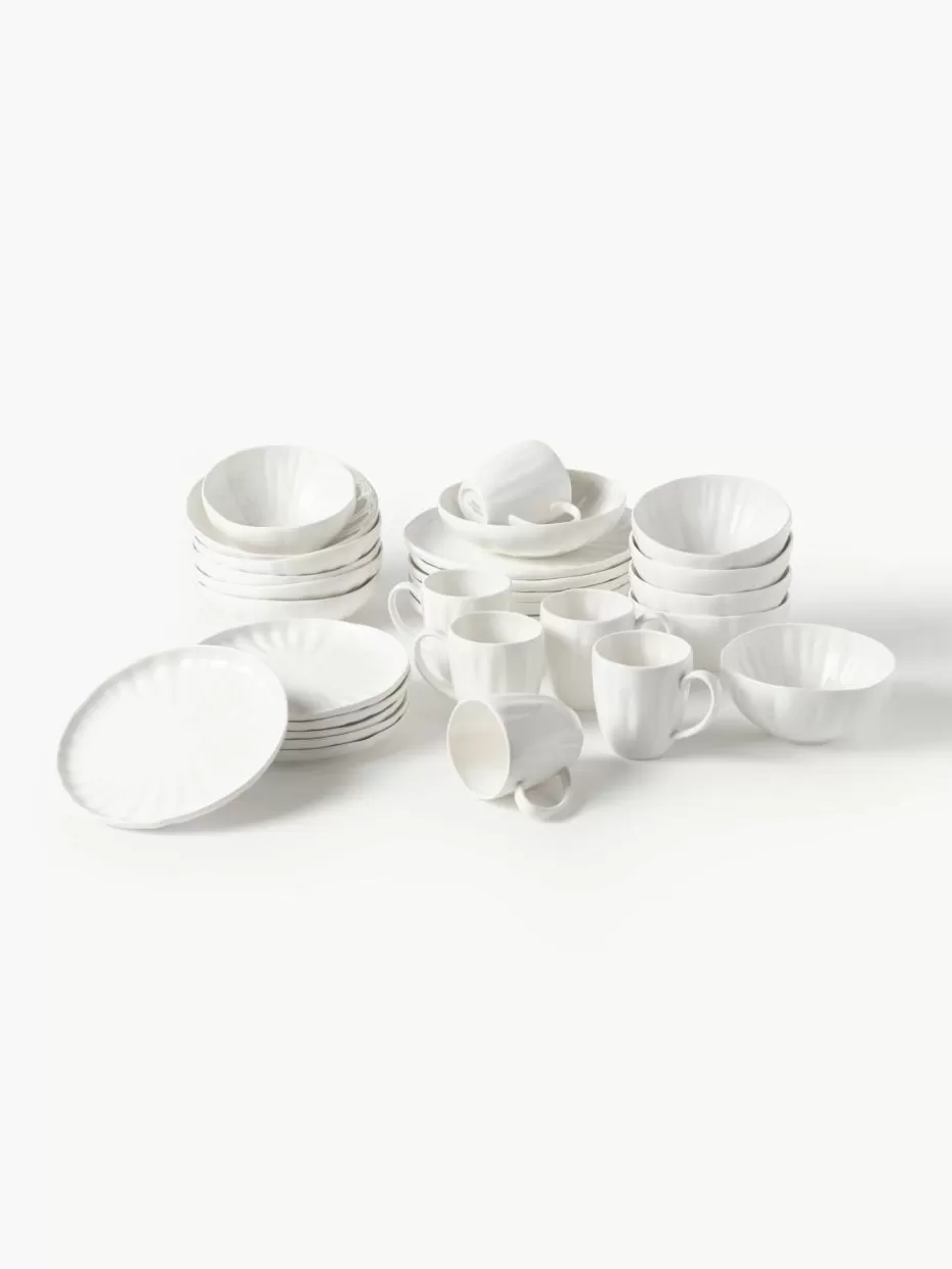 Geschirr-Sets | Geschirrserien-Westwing Collection Geschirr-Set Sali mit Relief, 6 Personen (30-tlg.) Weiß