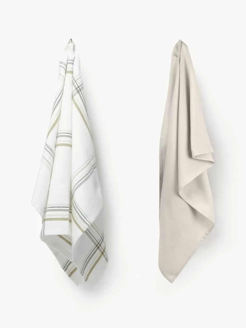 Küchentextilien | Küchentextilien-The Organic Company Geschirrtücher Gift aus Bio-Baumwolle, 2er-Set Hellbeige, Weiß, kariert
