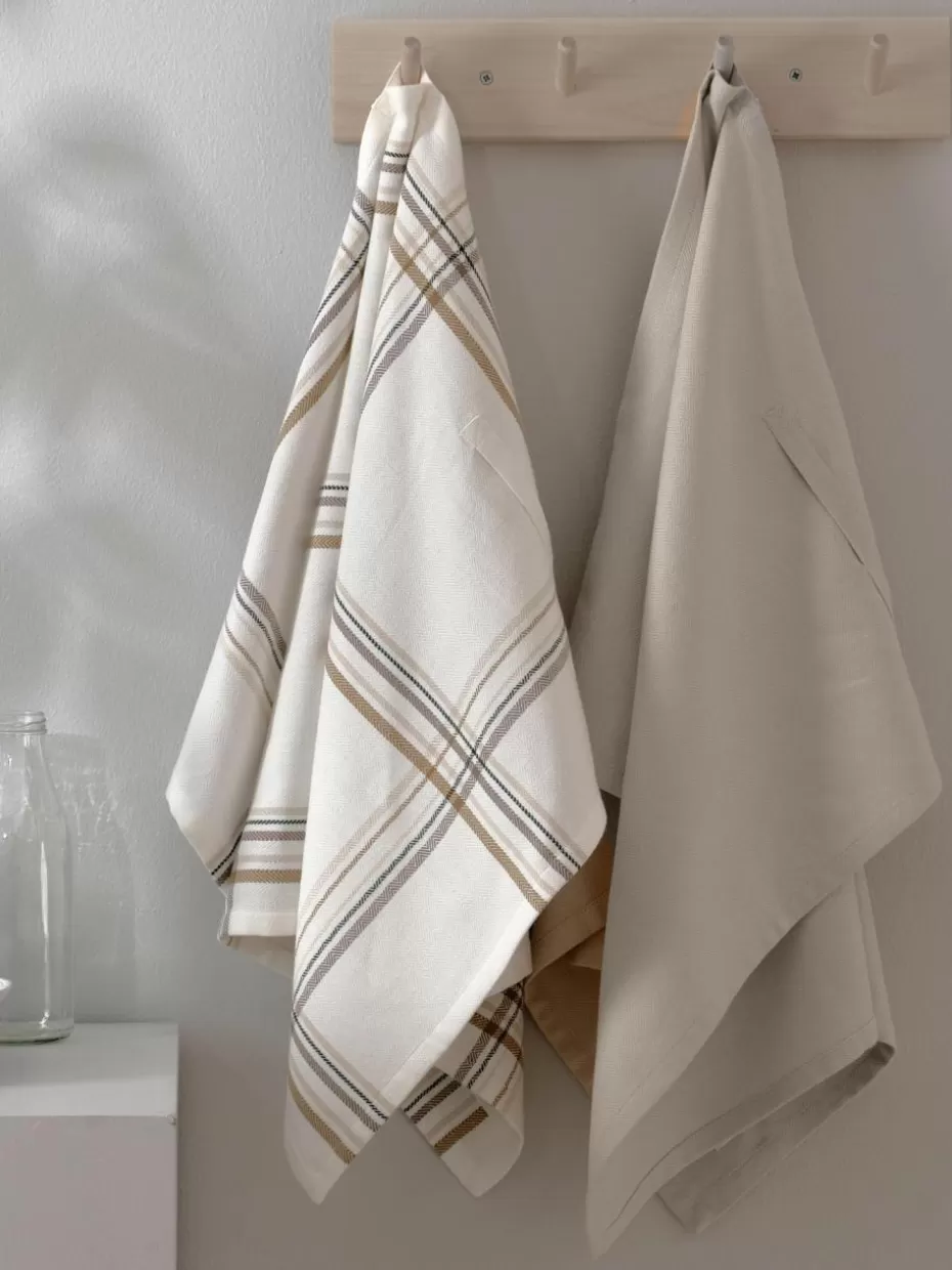 Küchentextilien | Küchentextilien-The Organic Company Geschirrtücher Gift aus Bio-Baumwolle, 2er-Set Hellbeige, Weiß, kariert