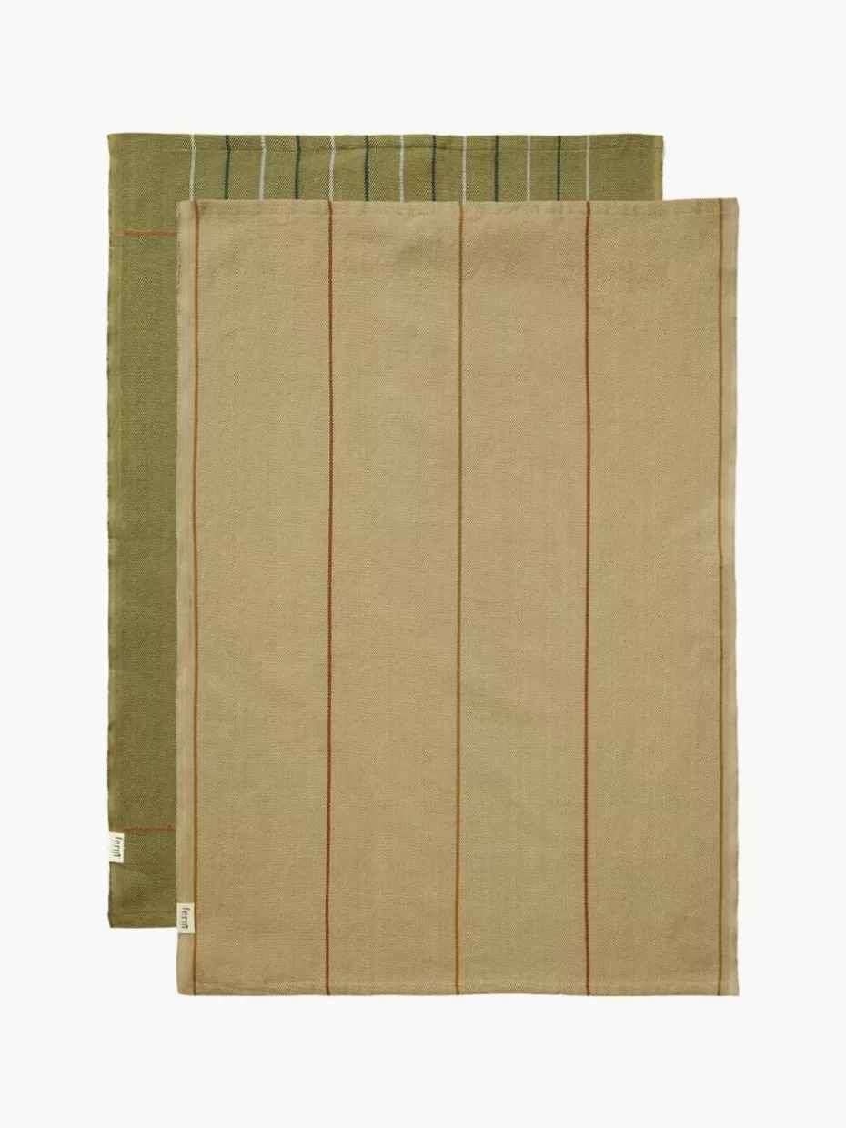 Küchentextilien | Küchentextilien-ferm LIVING Geschirrtücher Ito aus Bio-Baumwolle, 2er-Set Grün- und Beigetöne