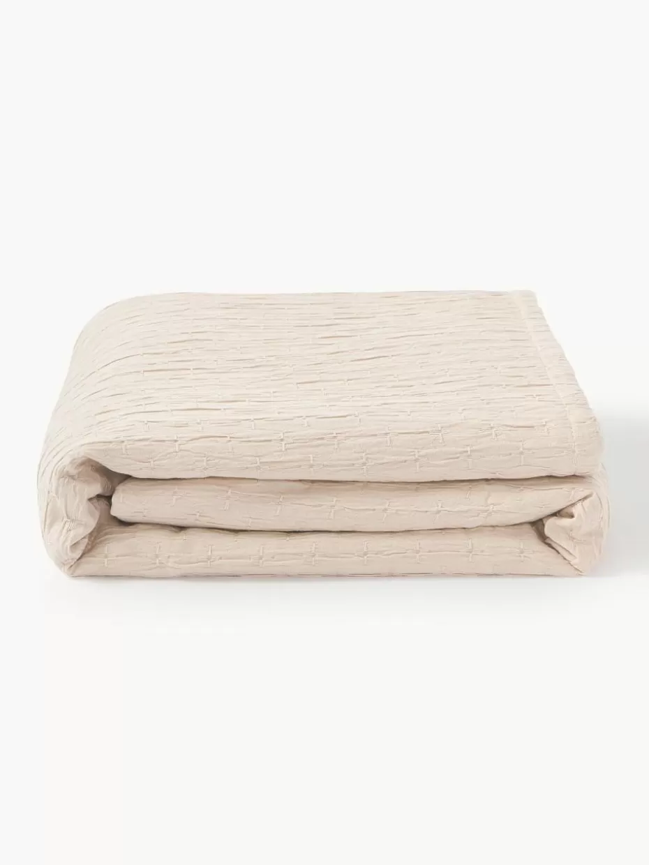 Tagesdecken & Bettüberwürfe-Westwing Collection Gesteppte Tagesdecke Mallon aus Baumwolle Hellbeige