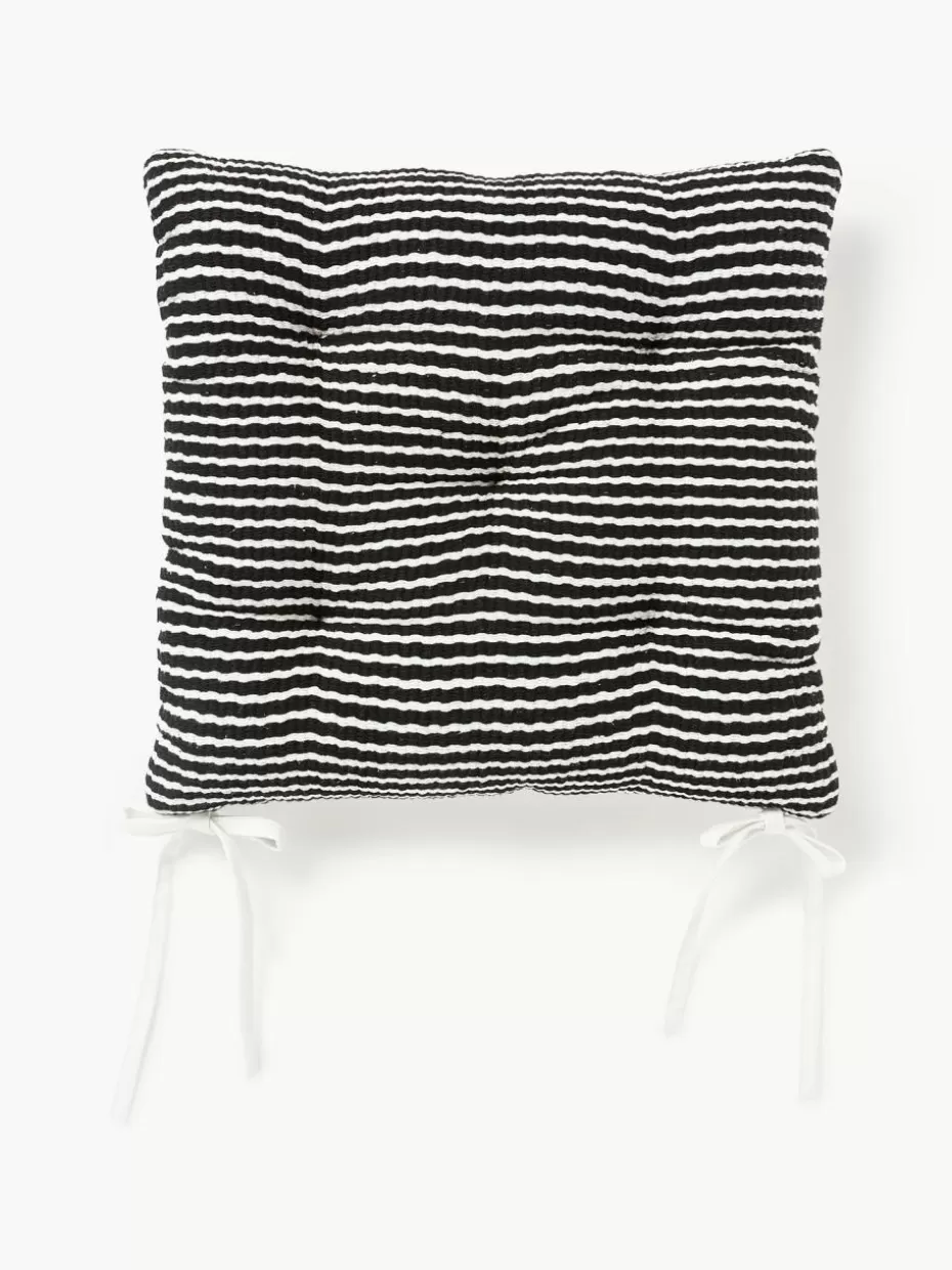Sitzkissen & Auflagen-Westwing Collection Gestreifte Baumwoll-Sitzkissen Silia, 2 Stück Schwarz, Weiß