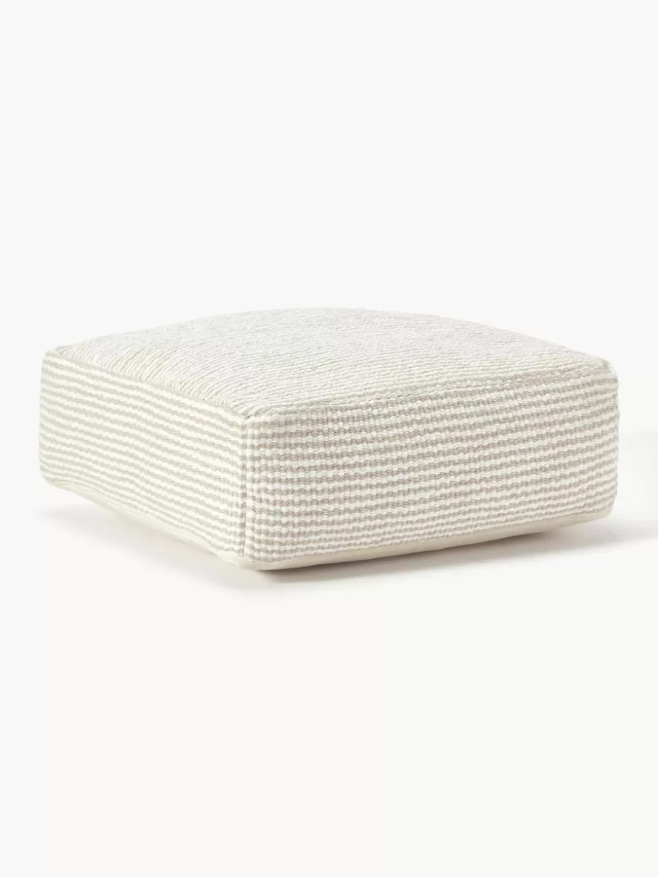 Bodenkissen & Poufs | Hocker-Westwing Collection Gestreiftes Baumwoll-Bodenkissen Carmelo Beige, Weiß