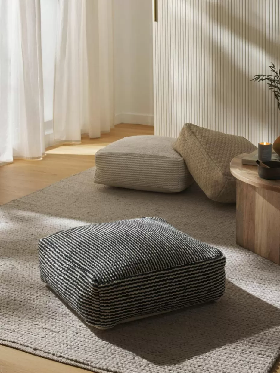 Bodenkissen & Poufs | Hocker-Westwing Collection Gestreiftes Baumwoll-Bodenkissen Carmelo Schwarz, Weiß