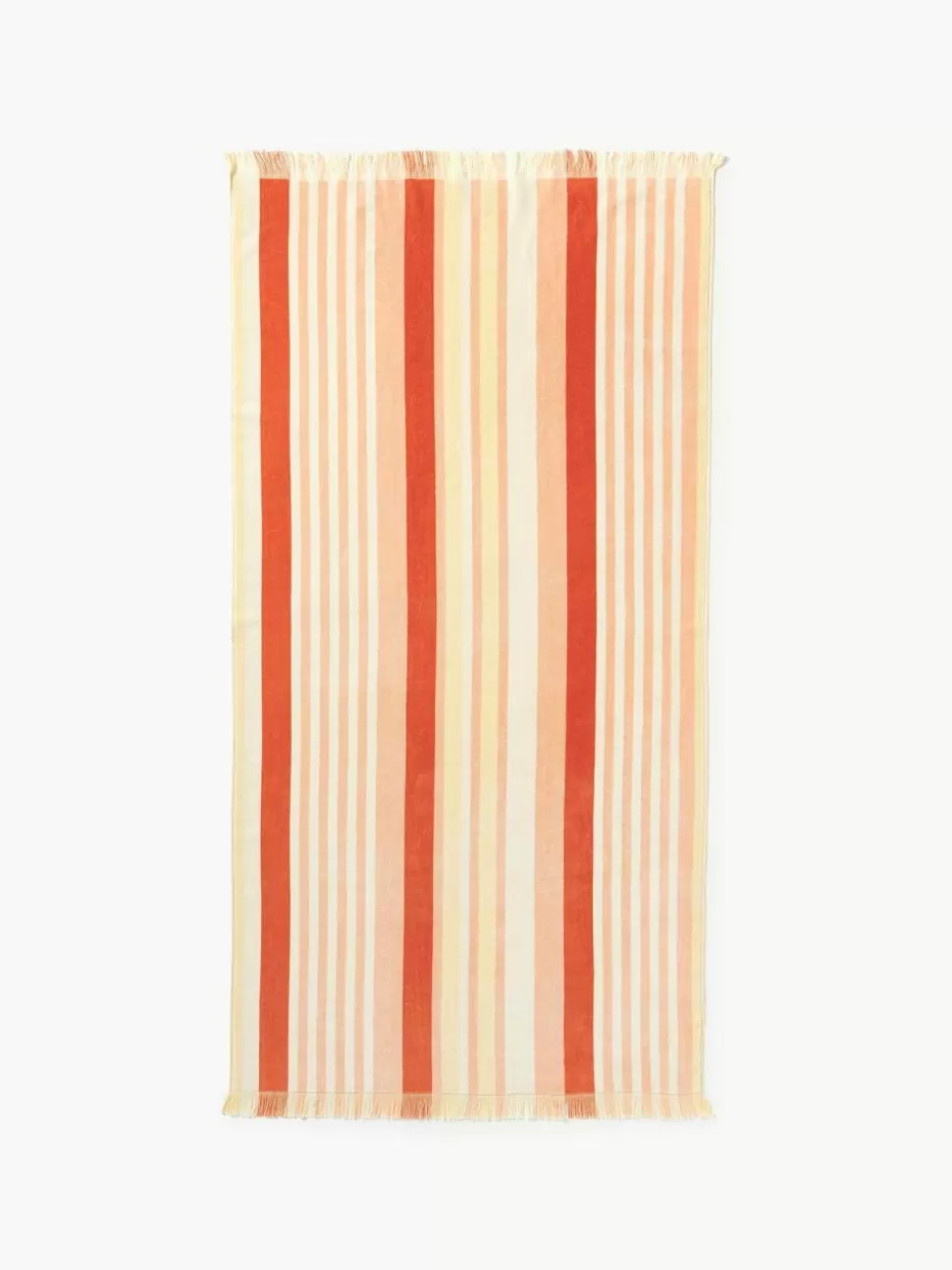 Strand- & Hamamtücher-Westwing Collection Gestreiftes Strandtuch Miri mit Fransenabschluss Peach, Terrakotta, Gelb