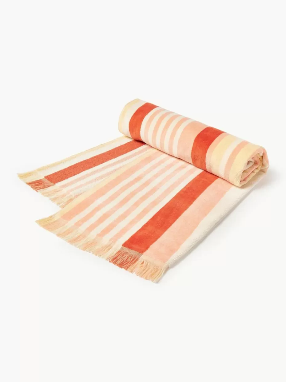 Strand- & Hamamtücher-Westwing Collection Gestreiftes Strandtuch Miri mit Fransenabschluss Peach, Terrakotta, Gelb
