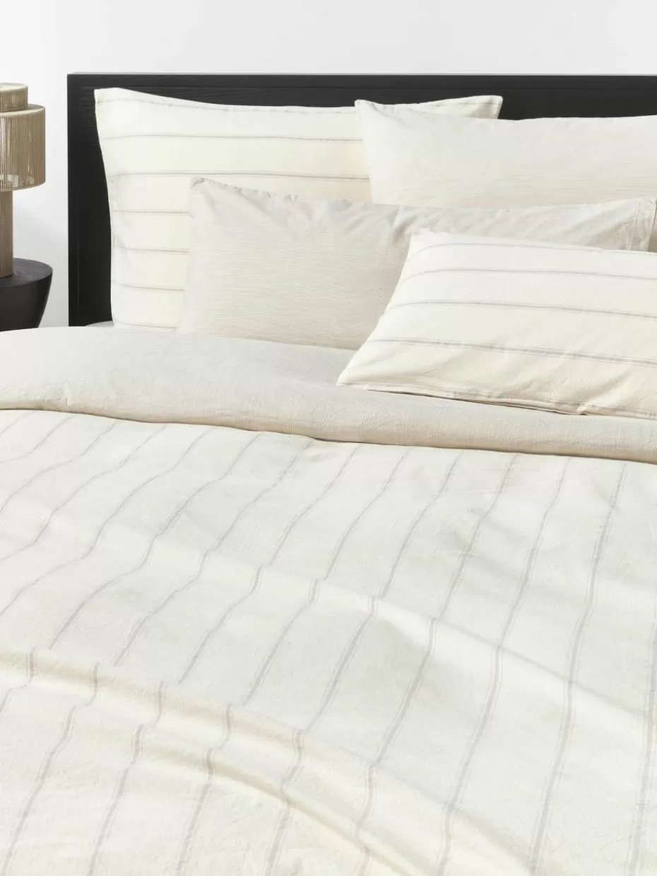 Bettwäsche-Westwing Collection Gewaschener Baumwoll-Bettdeckenbezug Caspian mit Streifen Beige, Off White