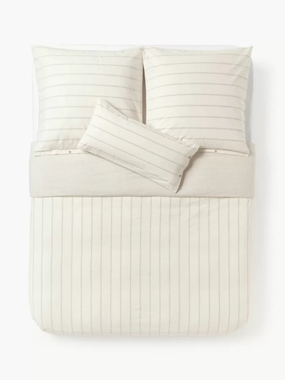 Bettwäsche-Westwing Collection Gewaschener Baumwoll-Bettdeckenbezug Caspian mit Streifen Beige, Off White