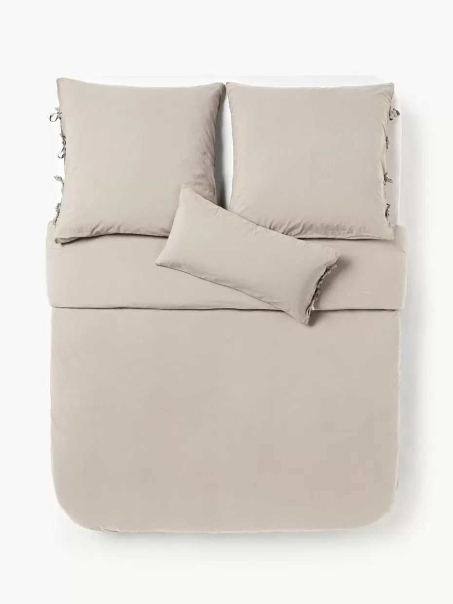 Bettwäsche-Westwing Collection Gewaschener Baumwollperkal-Bettdeckenbezug Leonie Taupe