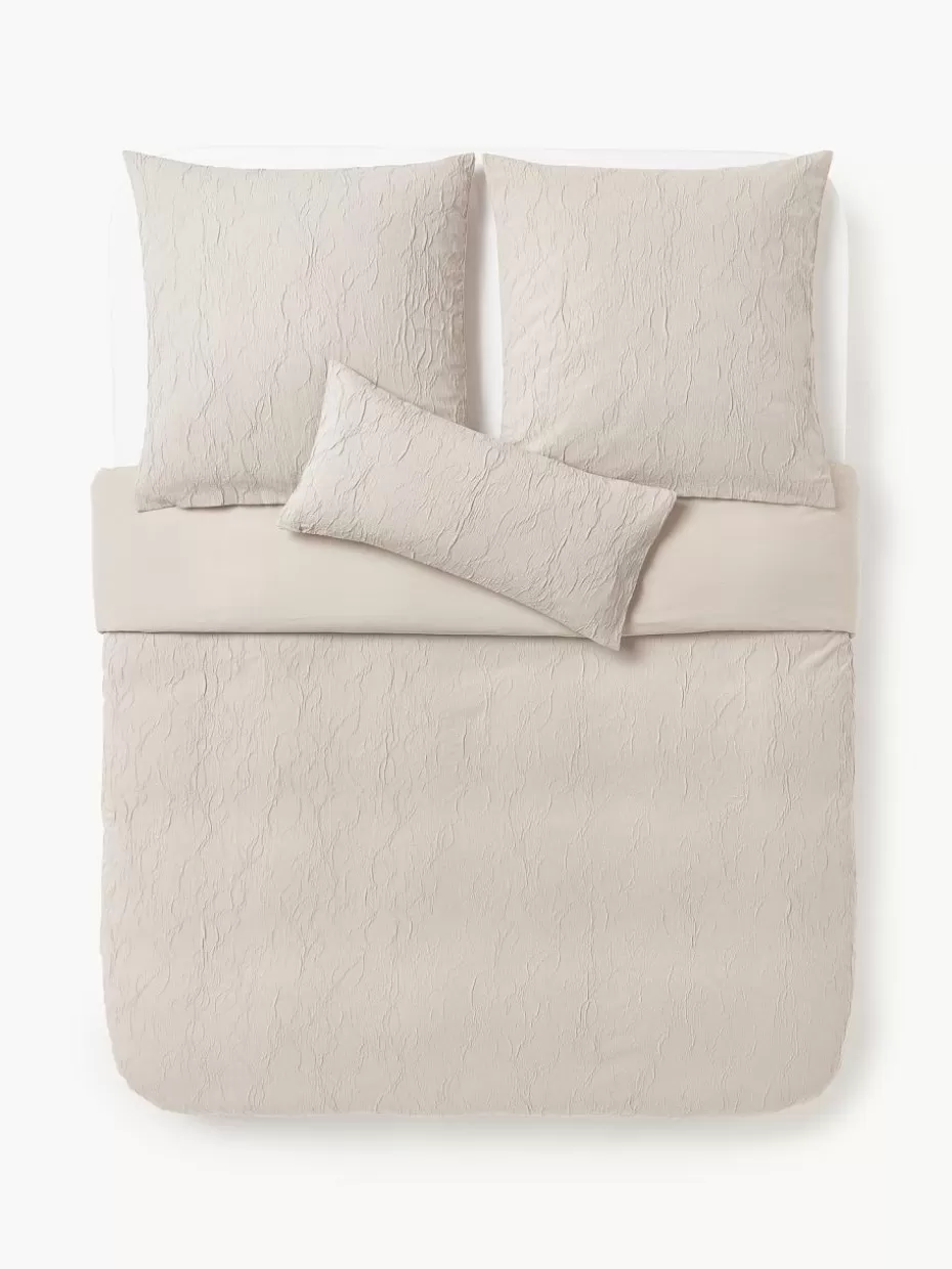 Bettwäsche-Westwing Collection Gewaschener Baumwollperkal-Bettdeckenbezug Leonora Hellbeige