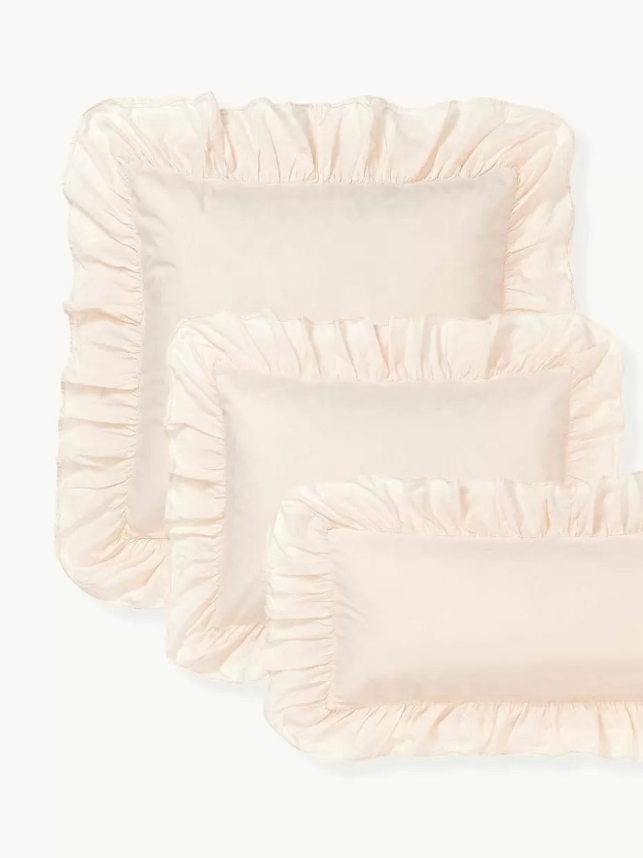 Kopfkissenbezüge-Westwing Collection Gewaschener Baumwollperkal-Kopfkissenbezug Louane mit Rüschen Peach