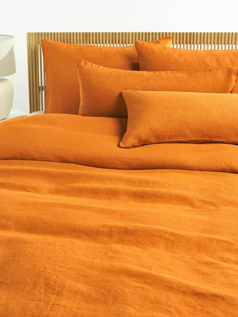 Bettwäsche-Westwing Collection Gewaschener Leinen-Bettdeckenbezug Airy Orange