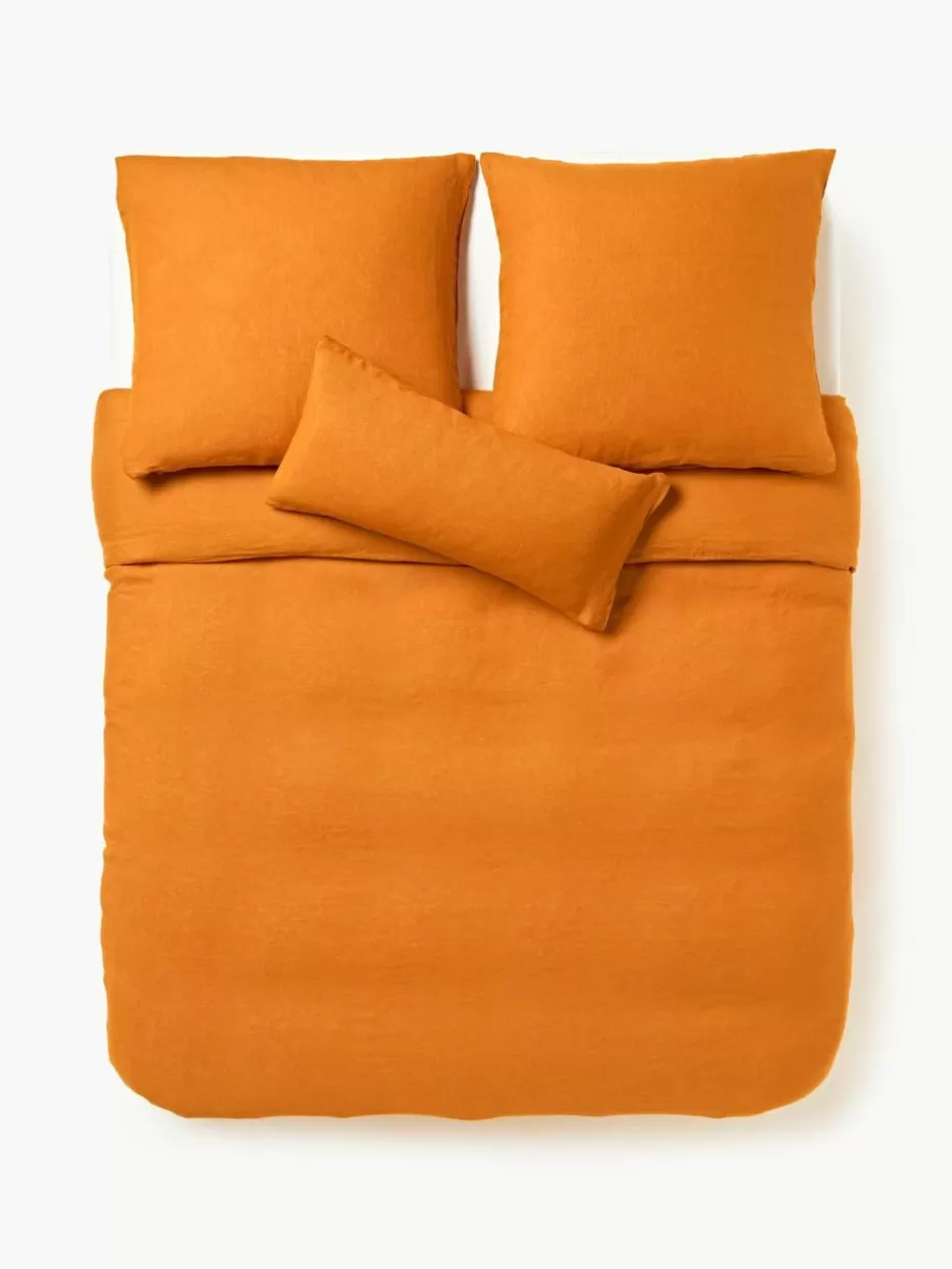 Bettwäsche-Westwing Collection Gewaschener Leinen-Bettdeckenbezug Airy Orange