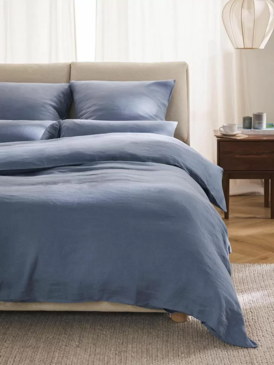 Bettwäsche-Westwing Collection Gewaschener Leinen-Bettdeckenbezug Airy Blau