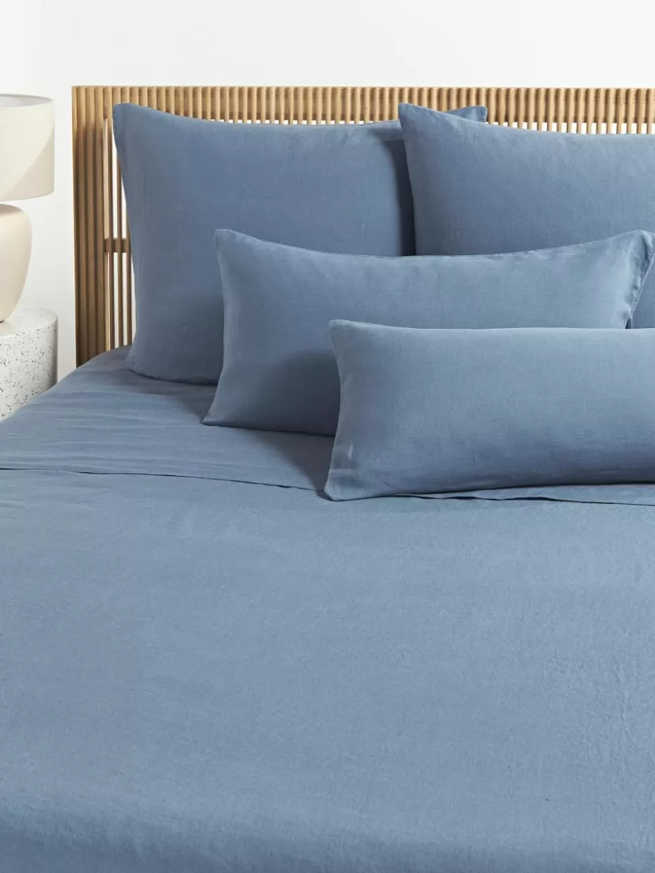 Betttücher-Westwing Collection Gewaschenes Leinen-Betttuch Airy Blau