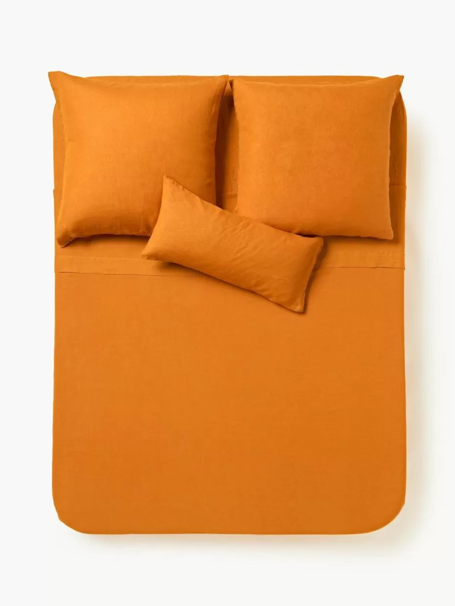 Betttücher-Westwing Collection Gewaschenes Leinen-Betttuch Airy Orange