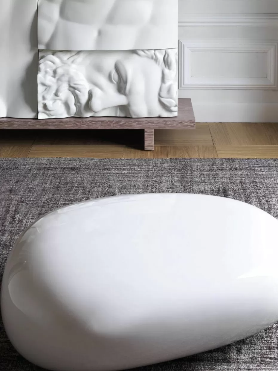Couchtische-Driade Glas-Couchtisch Koishi in organischer Form Weiß, glänzend