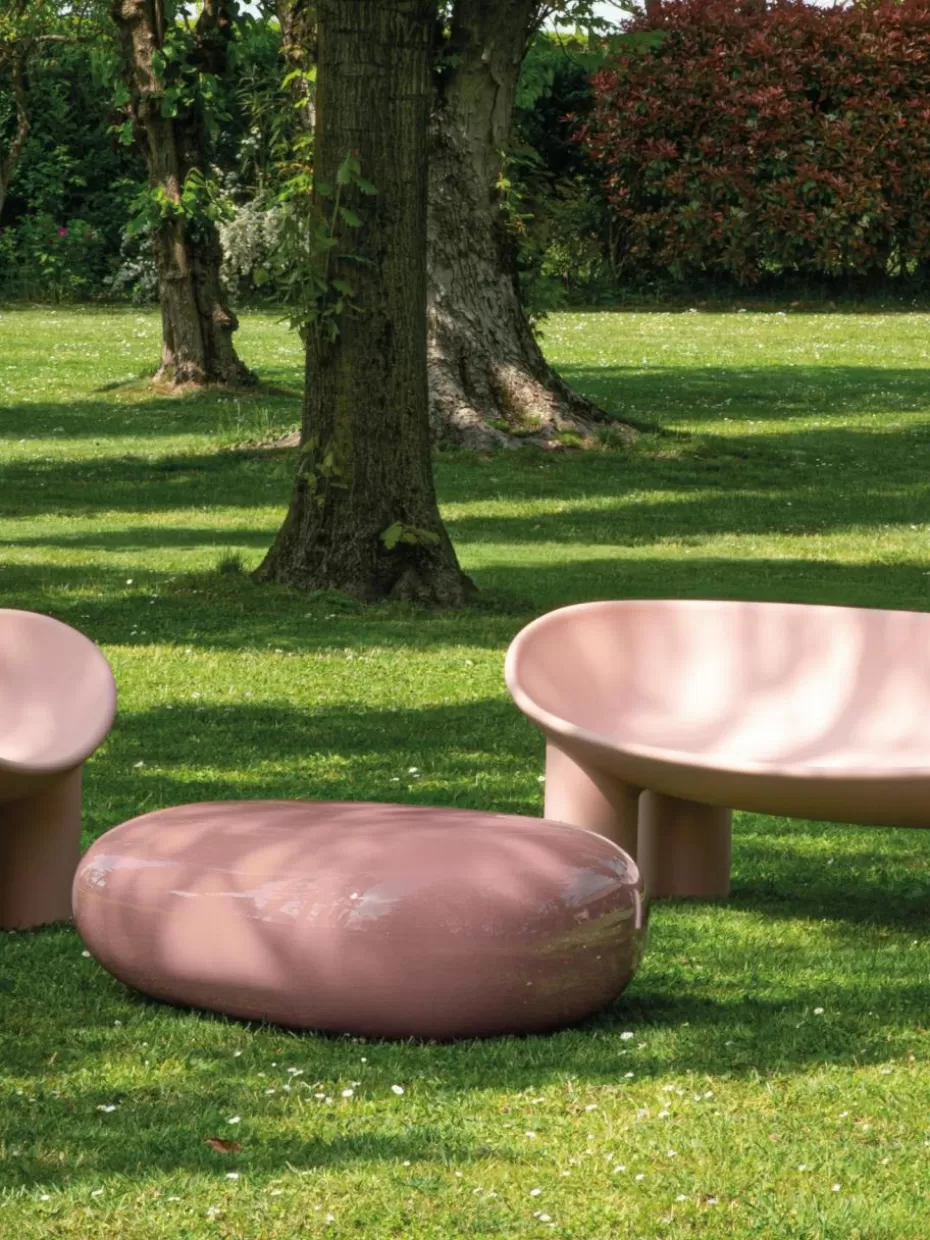 Couchtische-Driade Glas-Couchtisch Koishi in organischer Form Altrosa, glänzend