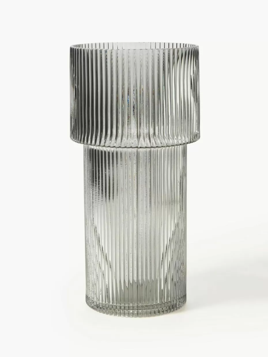 Vasen-Westwing Collection Glas-Vase Lija mit geriffelter Oberfläche, H 30 cm Grau