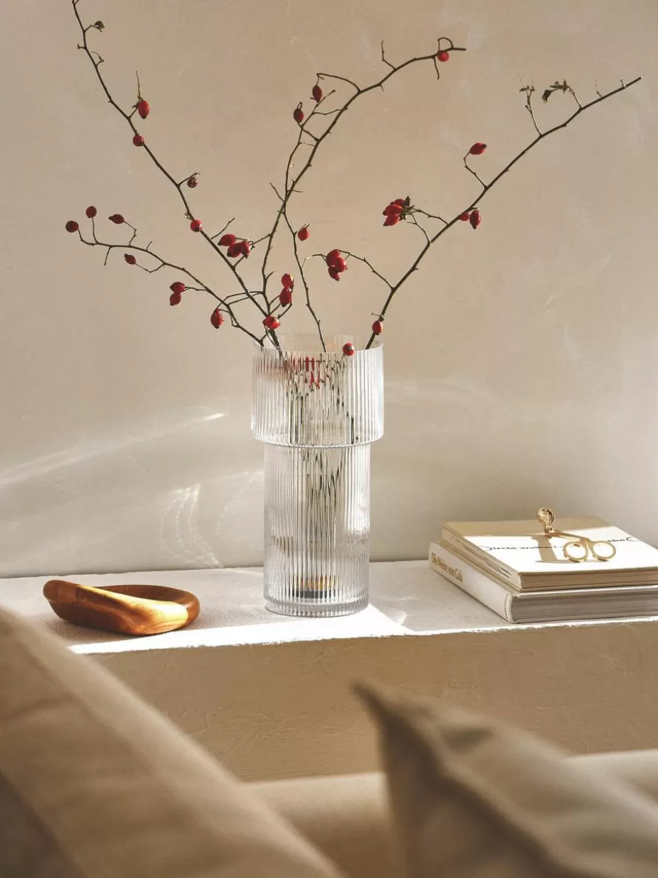 Vasen-Westwing Collection Glas-Vase Lija mit geriffelter Oberfläche, H 30 cm Transparent