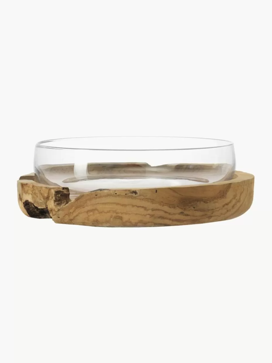 Nordic Celebrations | Dekoschalen-Leonardo Große, handgefertigte Deko-Schale Terra mit Teaksockel Ø 28 cm