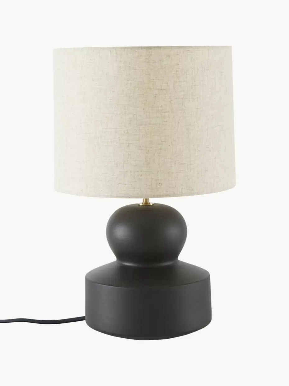 Nachttischlampen-Westwing Collection Große Keramik-Tischlampe Georgina Beige, Schwarz