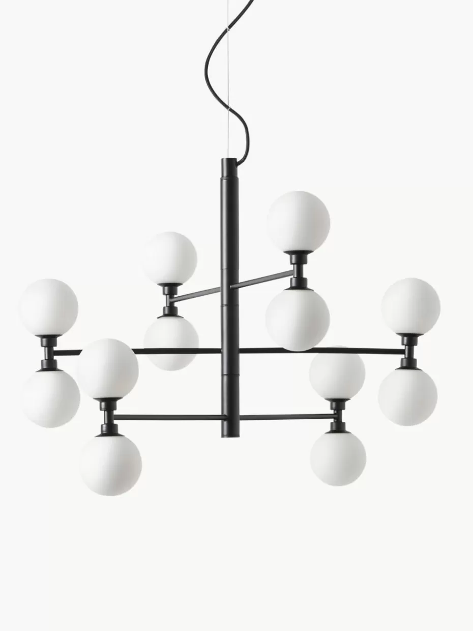 Kronleuchter | Pendelleuchten-Westwing Collection Große Pendelleuchte Grover mit Opal-Glaskugeln Weiß, Schwarz