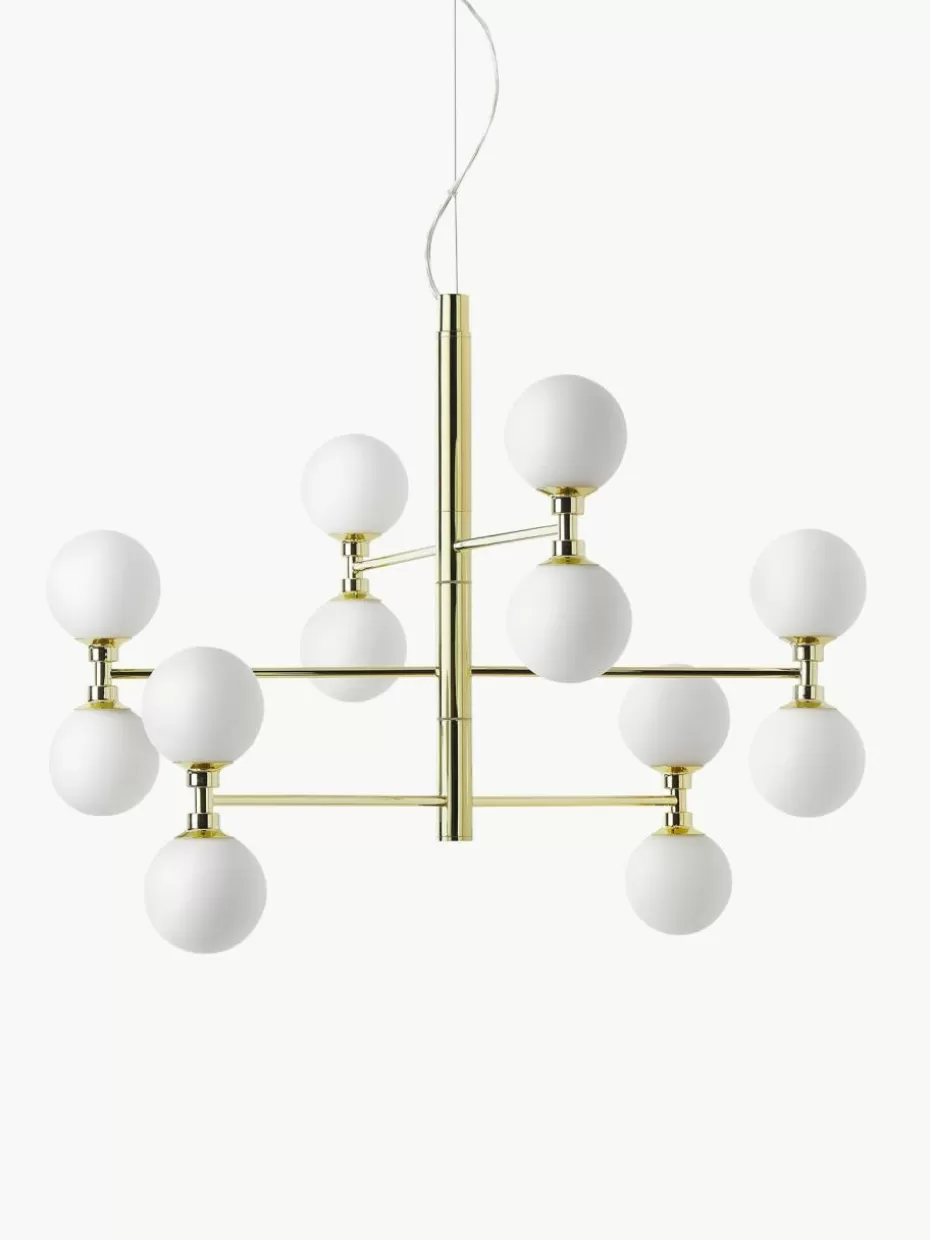 Kronleuchter | Pendelleuchten-Westwing Collection Große Pendelleuchte Grover mit Opal-Glaskugeln Weiß, Goldfarben