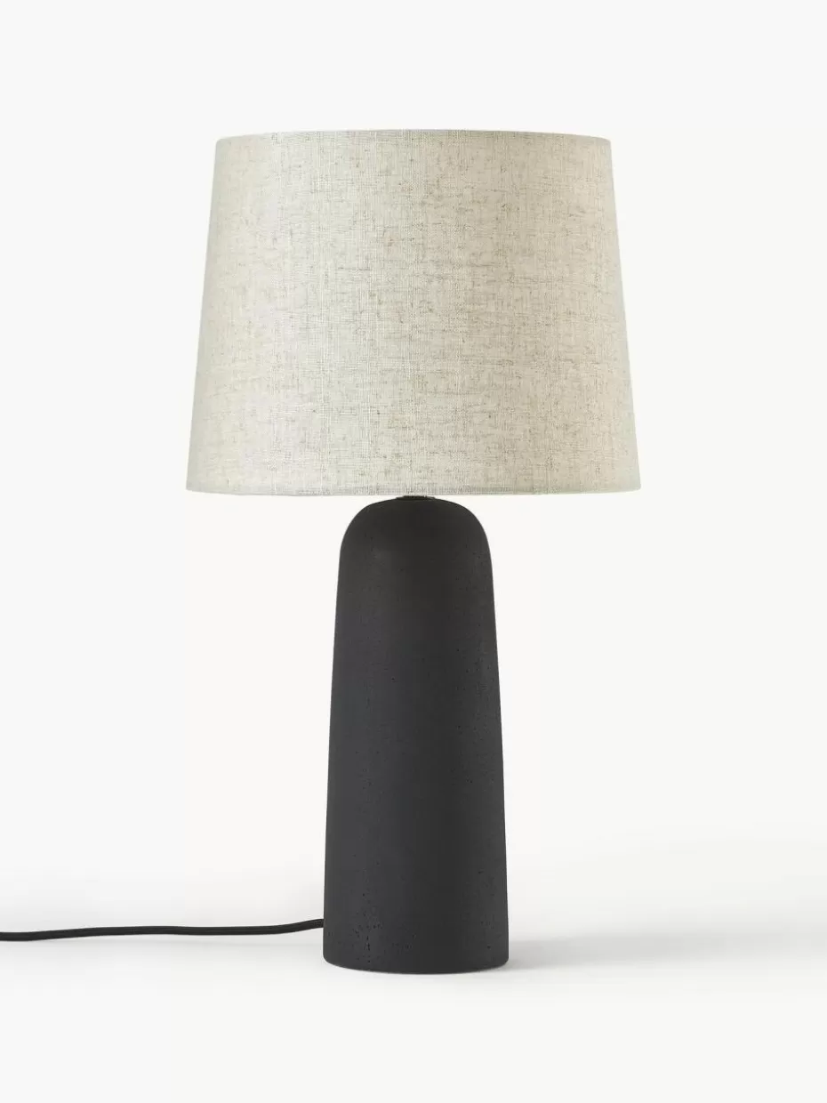 Nachttischlampen-Westwing Collection Große Tischlampe Kaya mit Betonfuß Anthrazit, Cremeweiß
