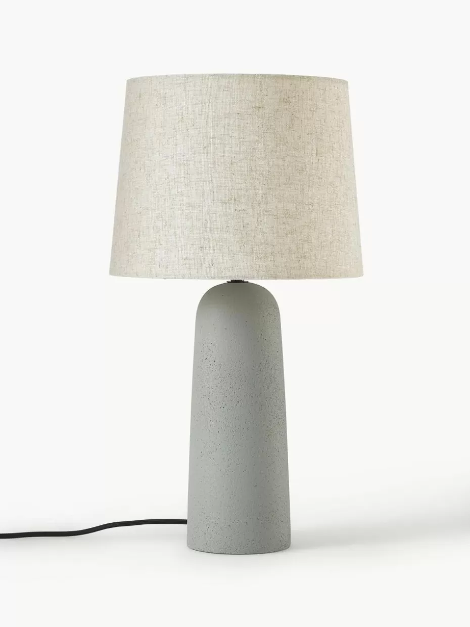 Nachttischlampen-Westwing Collection Große Tischlampe Kaya mit Betonfuß Hellgrau, Cremeweiß