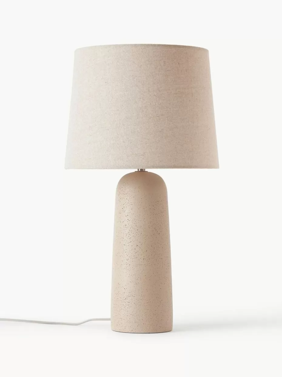Nachttischlampen-Westwing Collection Große Tischlampe Kaya mit Betonfuß Cremeweiß, Beige