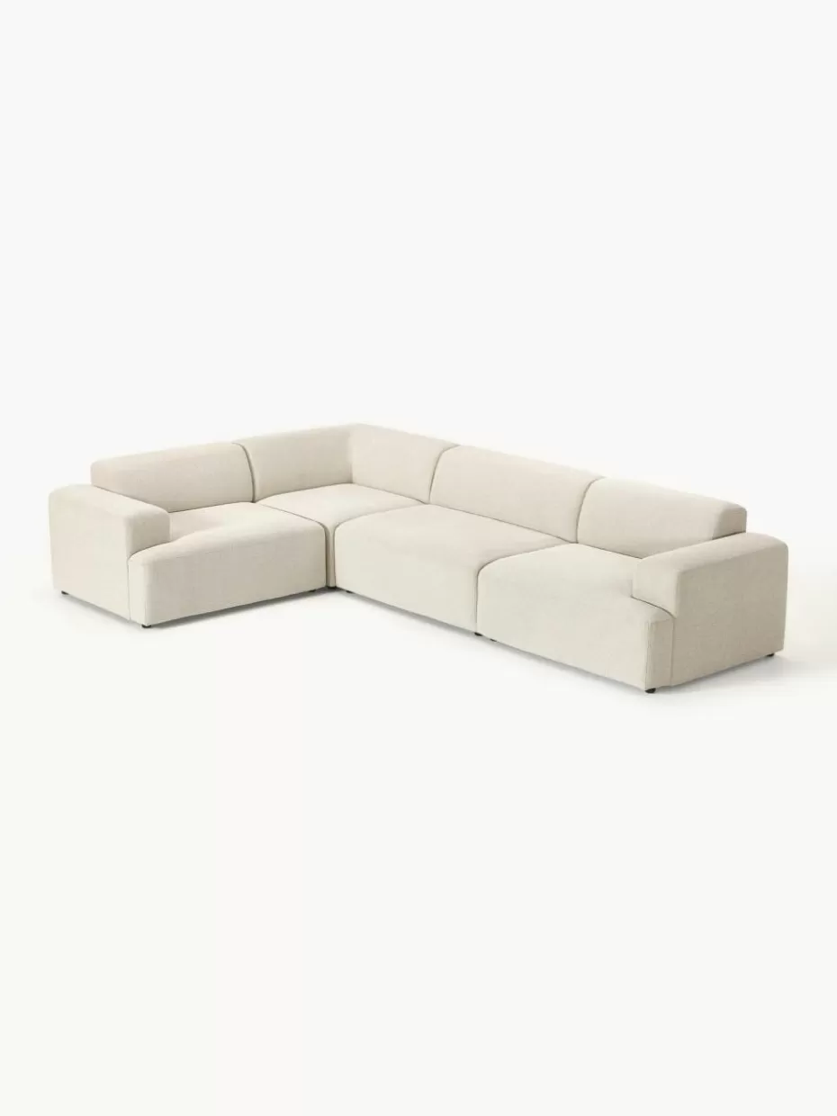 Sofas | Sofaserien-Westwing Collection Großes Ecksofa Melva (4-Sitzer) Webstoff Hellbeige