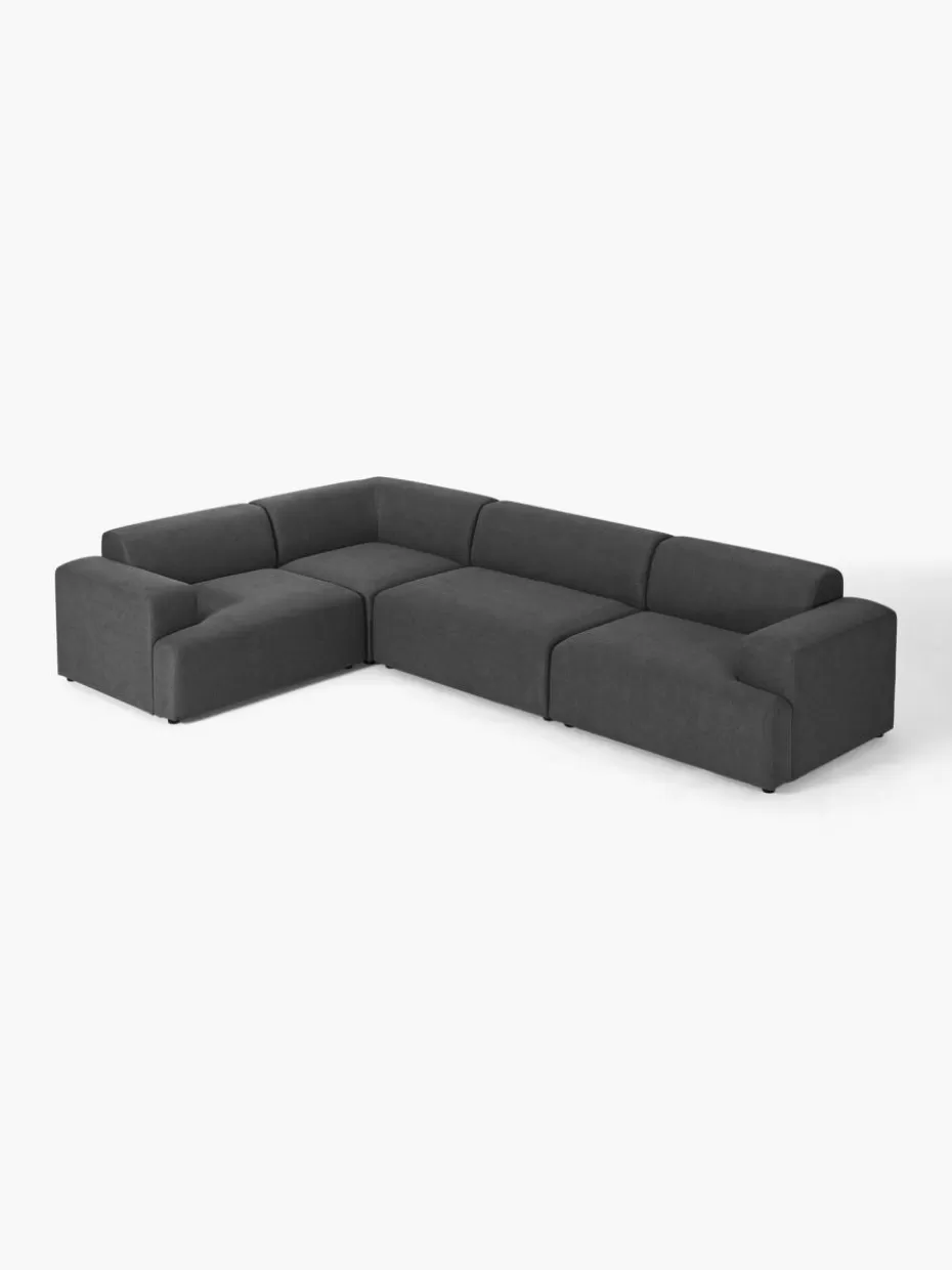 Sofas | Sofaserien-Westwing Collection Großes Ecksofa Melva (4-Sitzer) Webstoff Anthrazit