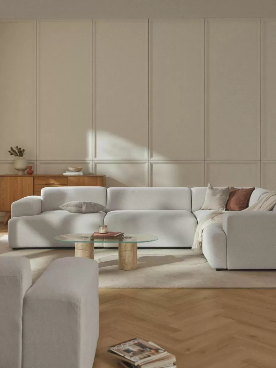 Sofas | Sofaserien-Westwing Collection Großes Ecksofa Melva (4-Sitzer) Webstoff Hellgrau