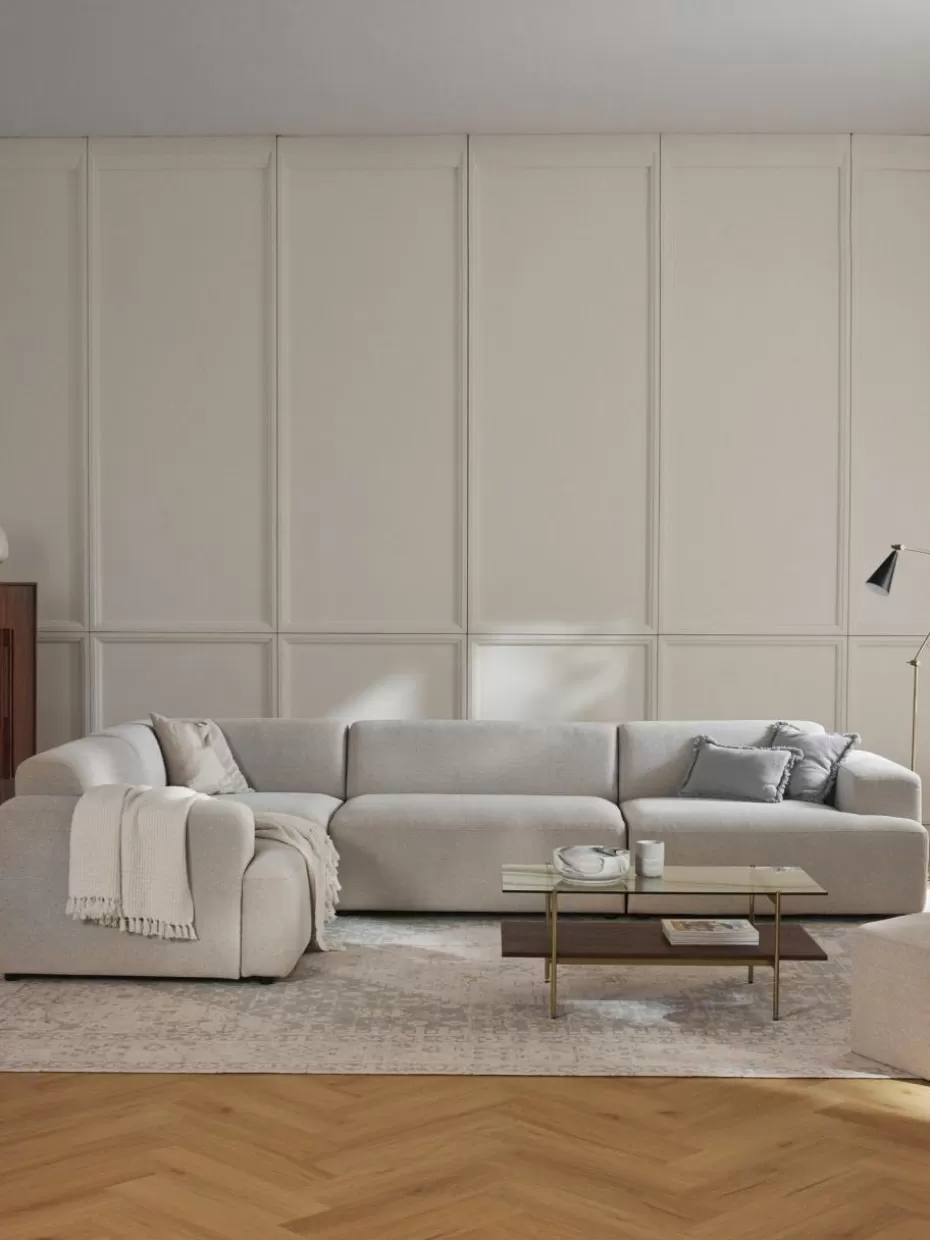 Sofas | Sofaserien-Westwing Collection Großes Ecksofa Melva (4-Sitzer) Webstoff Hellbeige