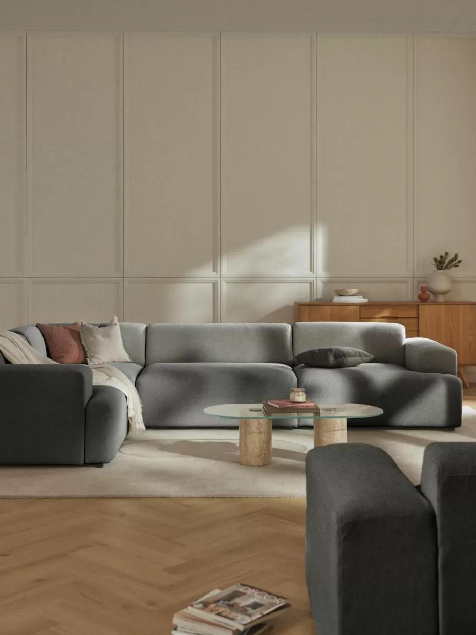 Sofas | Sofaserien-Westwing Collection Großes Ecksofa Melva (4-Sitzer) Webstoff Anthrazit