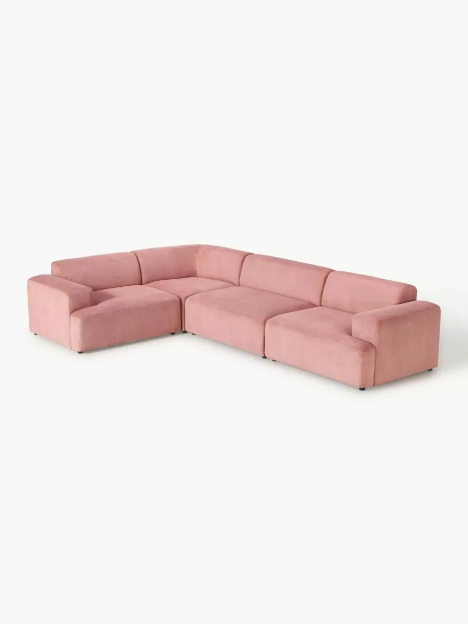 Sofas | Sofaserien-Westwing Collection Großes Ecksofa Melva (4-Sitzer) aus Cord Cord Altrosa