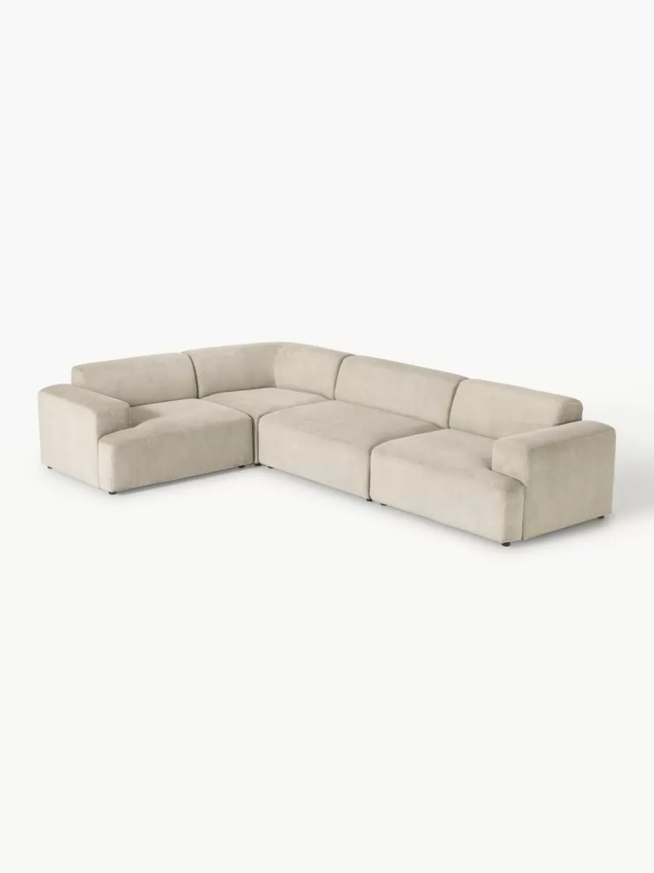 Sofas | Sofaserien-Westwing Collection Großes Ecksofa Melva (4-Sitzer) aus Cord Cord Hellbeige