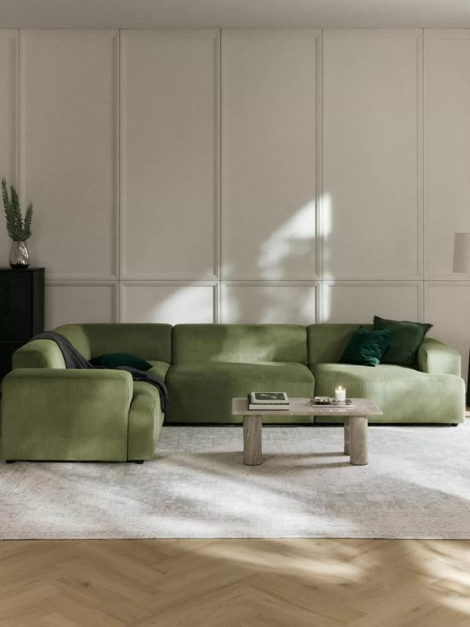 Sofas | Sofaserien-Westwing Collection Großes Ecksofa Melva (4-Sitzer) aus Cord Cord Olivgrün